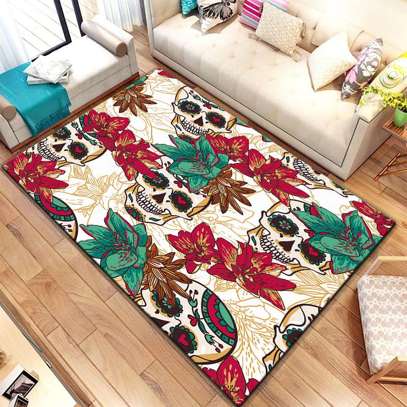 Vintage prydnadsskallar Rosmönster matta för mattor i vardagsrummet Camping Stranger Things Picknickmatta Anti-halk E-sportmatta