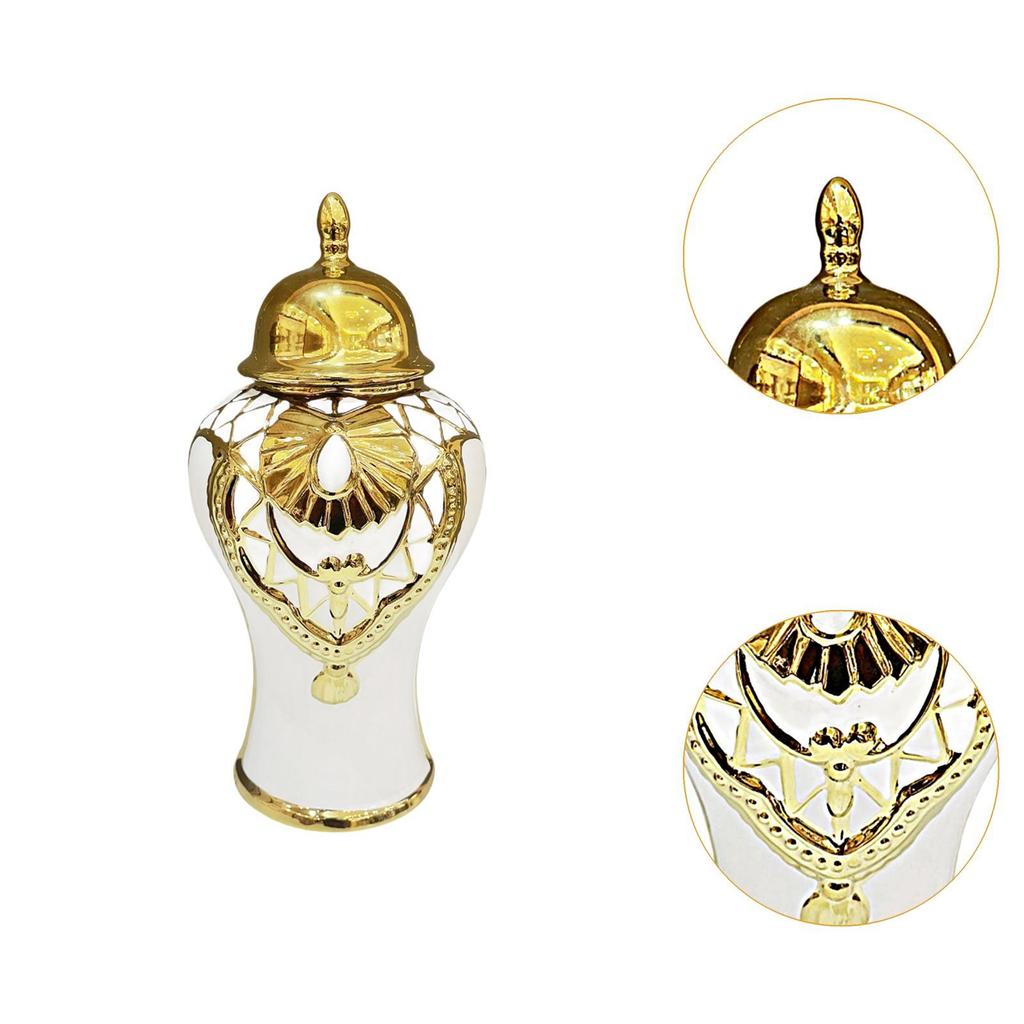 Ceramic Ginger Jar Vase Porcelain Canister Container Ornament with Lid for Centerpiece Display