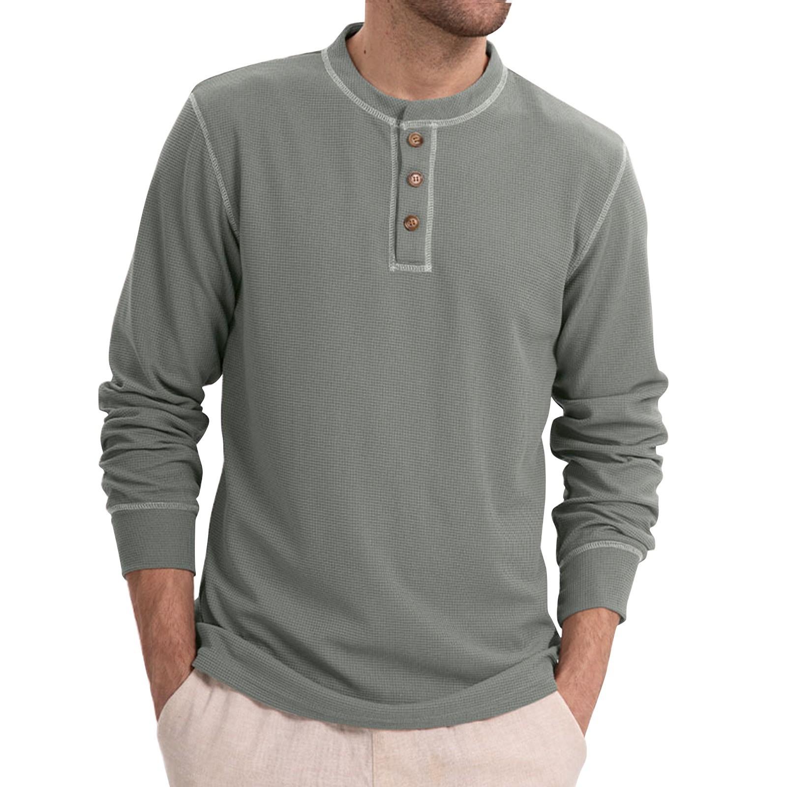 

Мужские весенние однотонные ретро-топы с длинным рукавом на пуговицах, мужские повседневные модные топы M