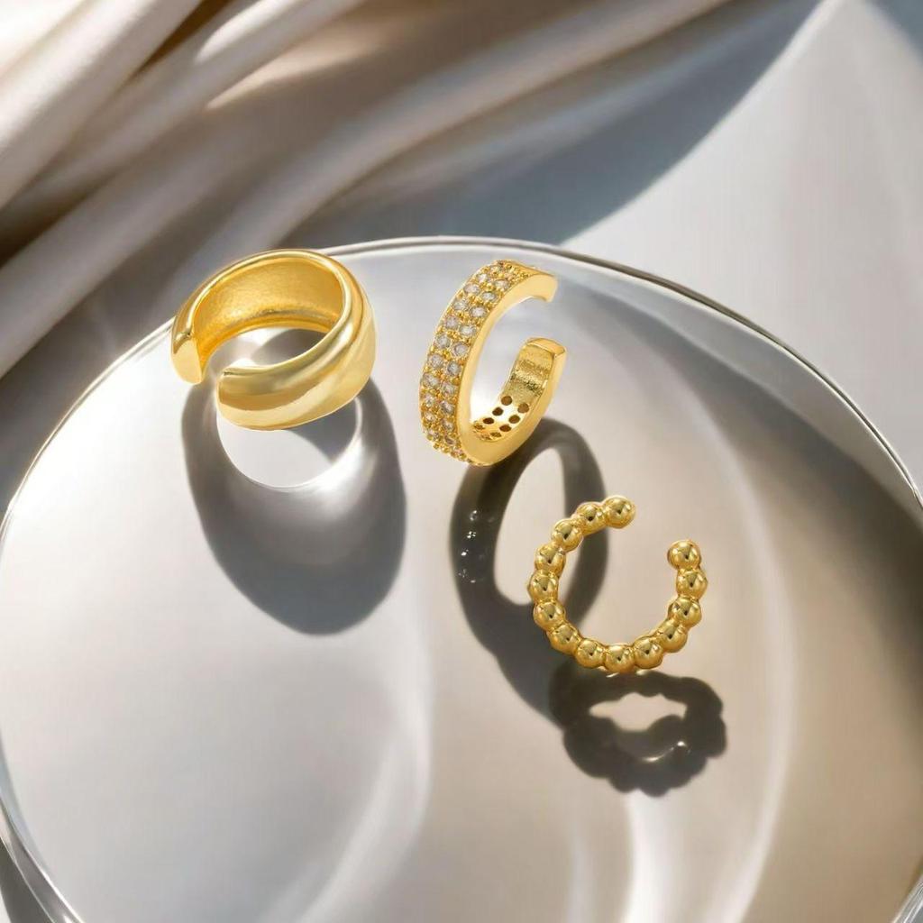 Gold-Plated Brass Smooth Large Hoop Fashion Ear Cuff Set for Women