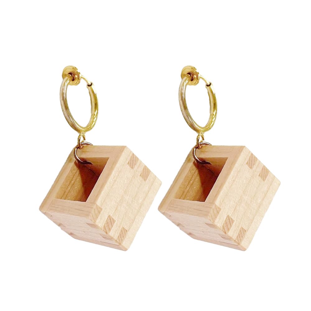 

Wall Paper Revolution Japanese Made of Made in Japan Earrings, Style, Swinging, Masu, Hinoki, Wood, (Earrings) бежевий