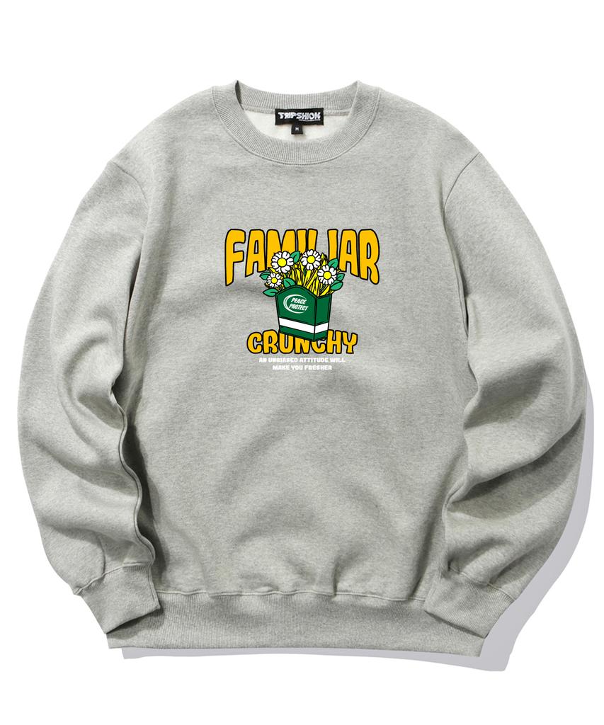 TRIPSHION Familiar Crunch Graphic Crew Neck - Gray