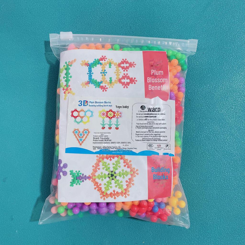 Children's Educational Building Blocks: 200-Piece Plum Blossom Puzzle Snowflakes for Kids Ages 3-4