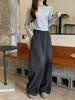 High-Waisted Petite Wool Blend Polka Dot Wide-Leg Pants - Dark Gray, Slimming, Versatile, Relaxed Feel.