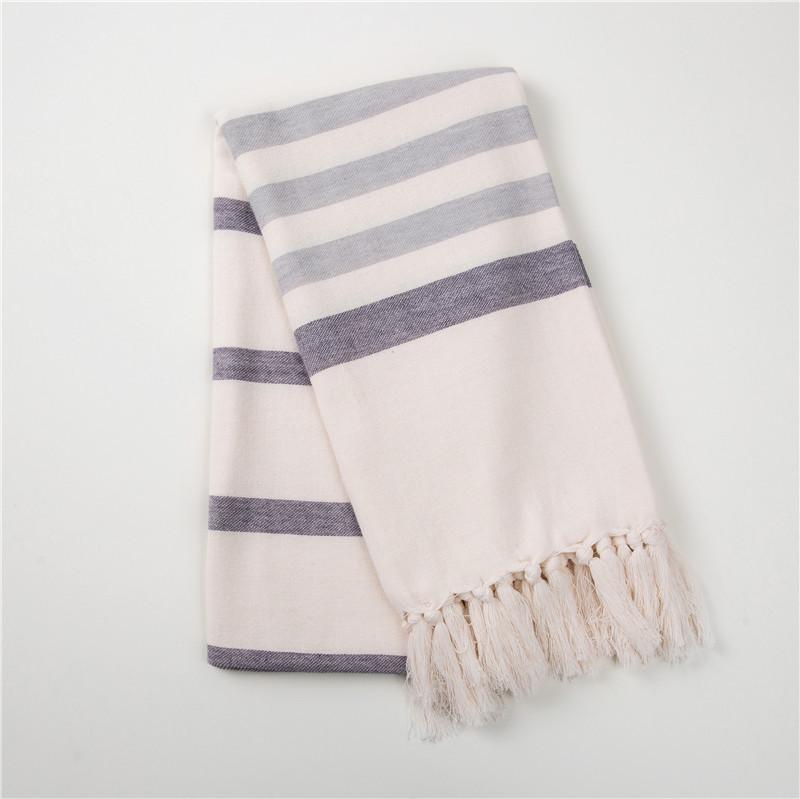 100% Cotton Striped Tassel Beach Towel - 30 Color Options