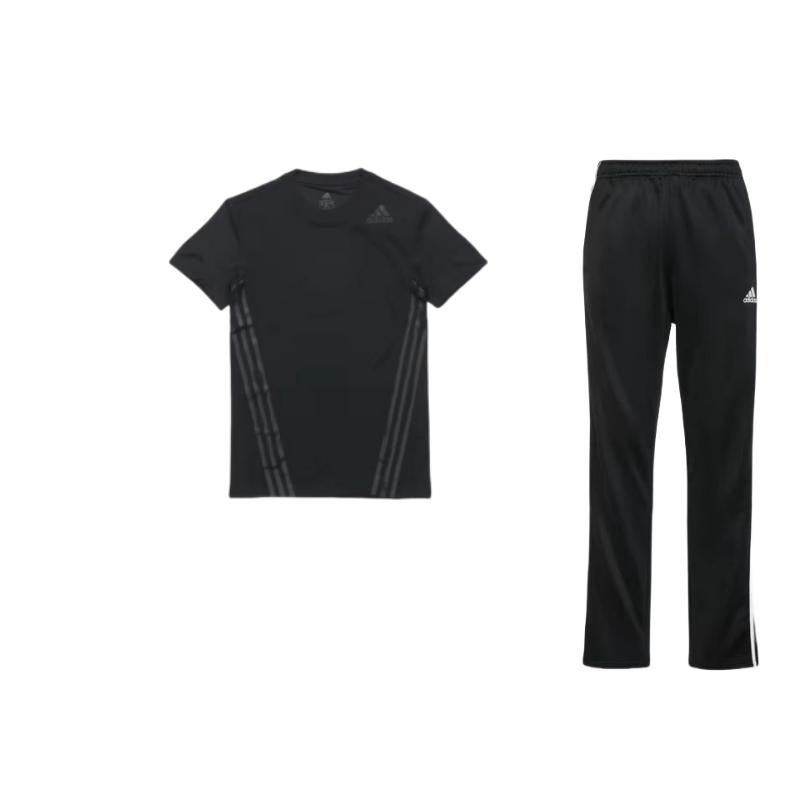

Adidas Logo Crew Neck Short Sleeve T-Shirt And Straight Leg Long Pants Casual Sports Set Men sets Black TR30PR+FL4309 XL