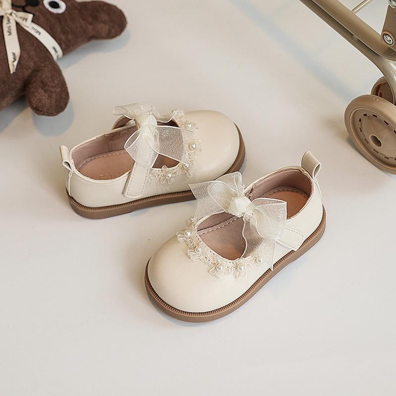 Prinsesskor, Trendiga Små Läderskor, Matchande Klänning Mjuksulade Skor, Föreställningsskor