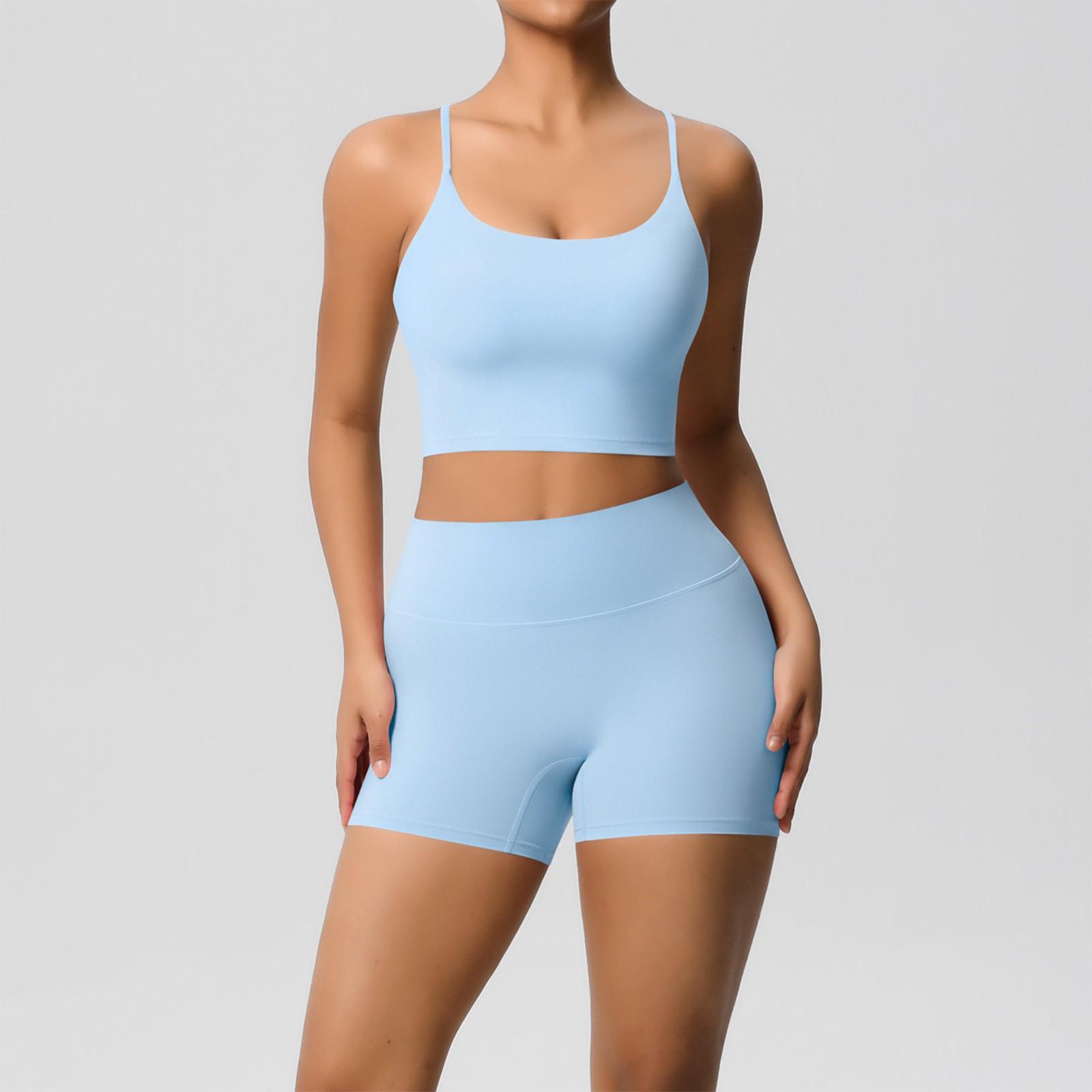 

Женская мода однотонный топ с открытой спиной облегающая дышащая одежда для йоги спортивная одежда для бега фитнеса шорты комплект XL небесно-голубой