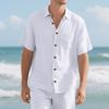 Summer Men's Lapel Shirt Woven Solid Color Simple Loose Casual Short-sleeved Shirt