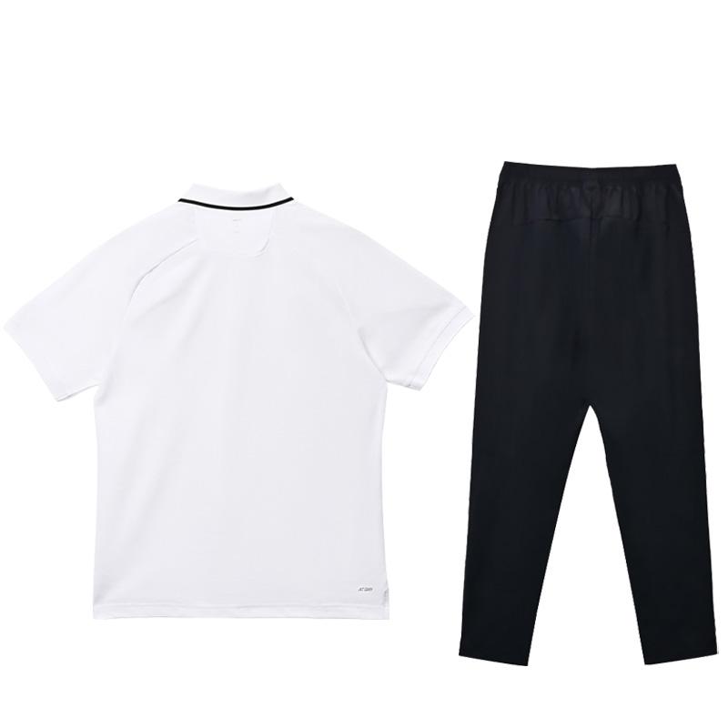 Li Ning Logo Print Breathable Fitted Lace-Up Long Pants Button Polo Shirt Short Sleeve Casual Sports Set Men Sports Set YPLU043-1+AYKU703-1