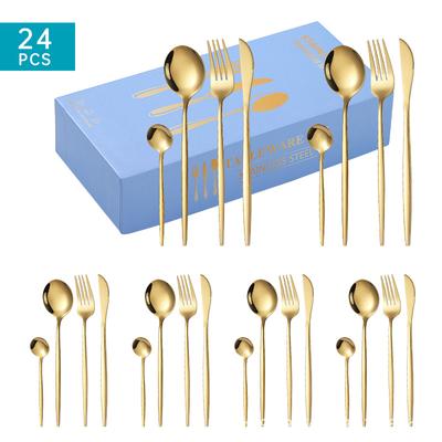 Νέο Σετ Μαχαιροπίρουνα από Ανοξείδωτο Ατσάλι 24 Τεμαχίων Μαχαίρι, Πιρούνι και Κουτάλι Κουτιά Δώρου Τέσσερα Κύρια Κομμάτια Συσκευασία 6 Ατόμων