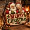 Rustic Christmas Home Accents Santa Claus Hanging Ornaments, Wooden Pendant with Hemp Xmas Party Supplies Rope, Vintage Wall Decoration for