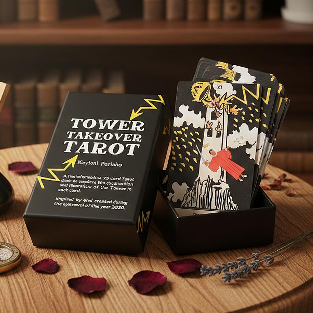 Tower Takeover Tarot Deck in Rigid Box 12*7cm, Unique 79-Card Tarot Set for Transformation & Liberation Double-embossed