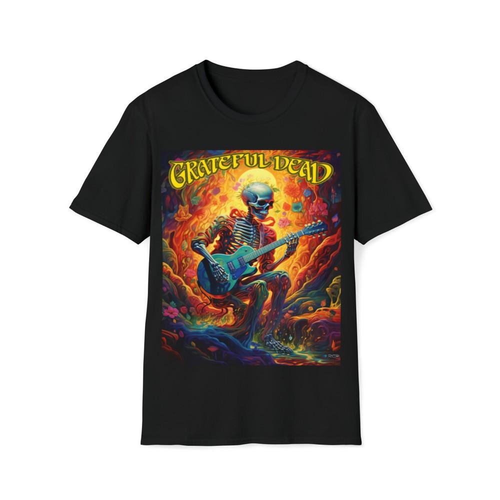 Soft Cotton T-Shirt. Skelton Guitar player/ 70 s Rock Grateful Dead Unisex T-Shirt XXXXL