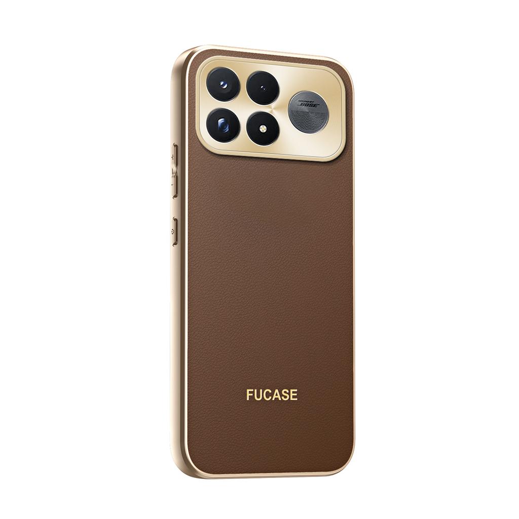 Business Retro Kožený Pocit Textura Kůže Pokovený Rám Pouzdro Pro POCO F9 Ultra F8 Pro Kovová Zbroj Ochrana Čočky Nárazuvzdorný Kryt