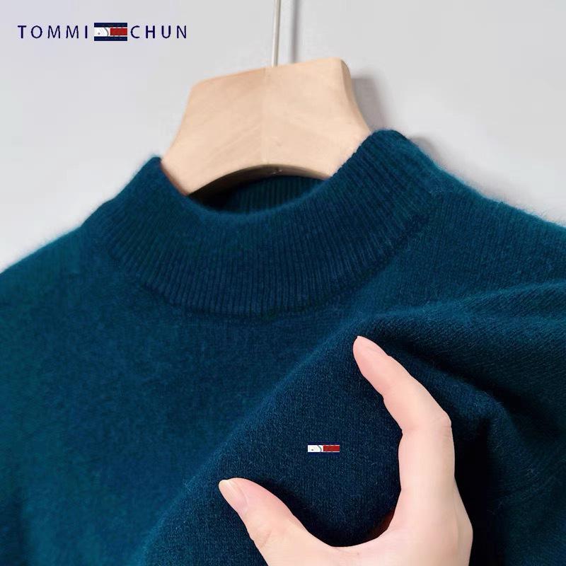 

Men s Authentic 100% Wool Half-High Neck Sweater, Casual Knitwear for Young and Middle-Aged, Plus Size Available M