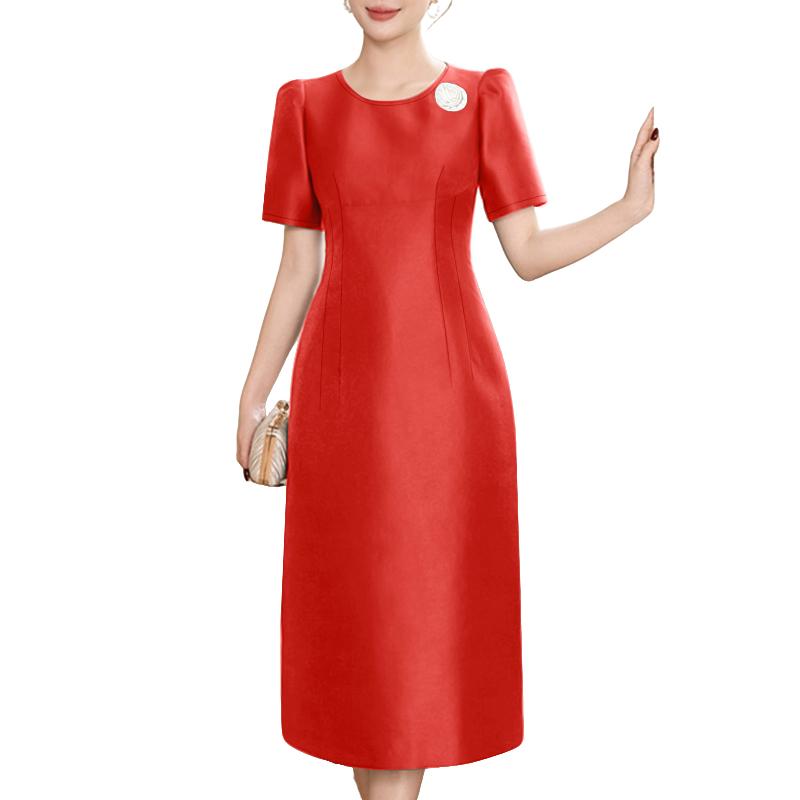 

ZANZEA Женское летнее повседневное платье с 3D-цветами, круглым вырезом и короткими рукавами 4XL красный