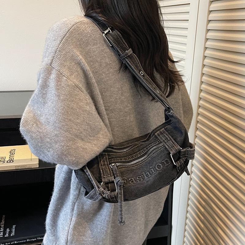 Large Capacity Commuter Tote Bag Women's Denim Shoulder Crossbody Bag