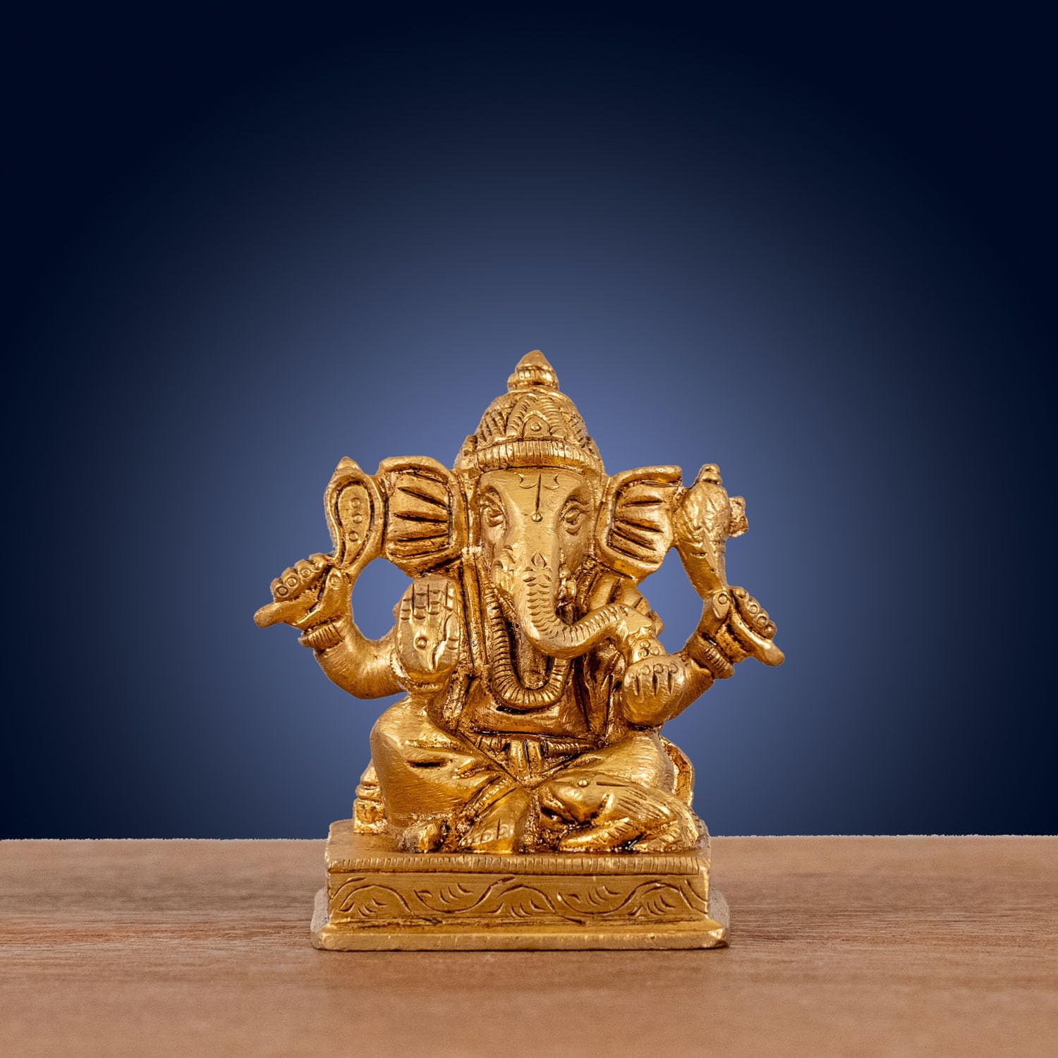 Lord Ganesha Brass Idol With Stonework Sitting Ganesh Murti, Brass, Gold Idol