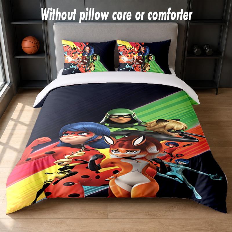 Miraculous Ladybug Design Povlečení na postel 1 Povlak na přikrývku + 2 Povlaky na polštář Měkké Prodyšné Domácí Lůžkoviny