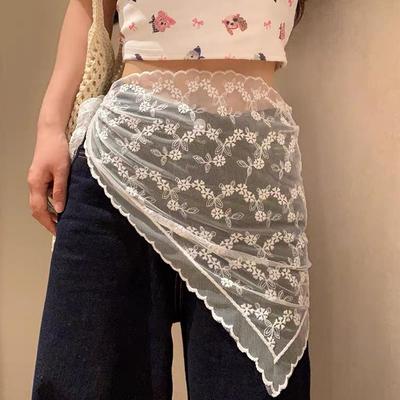 Y2K Doppelt verwendbarer Spitzenbesatz Haarschal Gestapelter Spitzen Kopftuch Gesticktes Florales Halstuch Bandanas Für Damen Mädchen Spitzentaschentuch