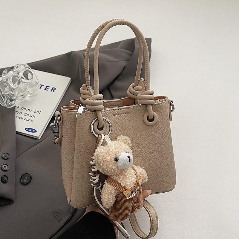 New Fashionable and Simple High-end Texture Lychee Pattern Portable Bucket Bag, Foreign Style Versatile Commuter Messenger Women's Bag