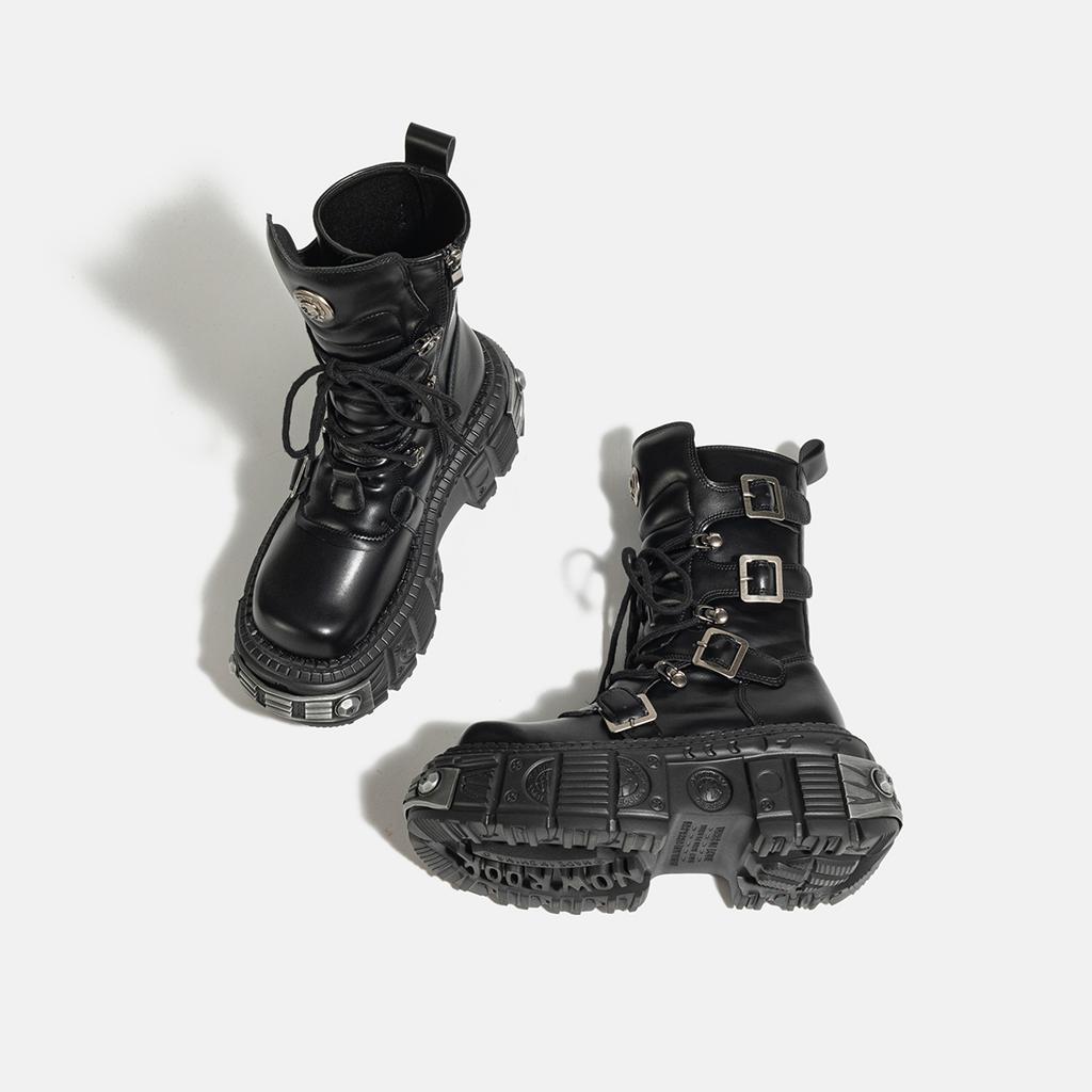Metal Platform Middle Tube   New Dark Punk Increased Lace-up Female Zipper Girl Motorcycle Boots Women
