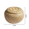 Bamboo Storage Basket Double Layer with Cover Handmade Woven Tea Basket Tabletop Storage Box for Tea Fruit Dried Fruit Snack