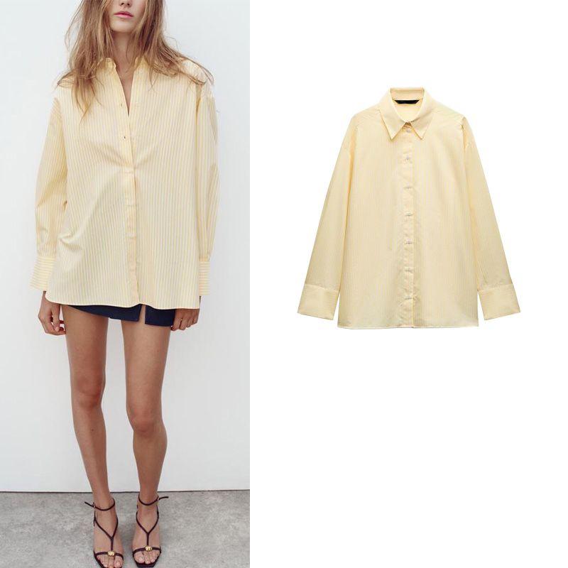 Spring New Arrival Women's Clothing European and American Personalized Stripes Design Easiest for Match Poplin Long Sleeves Lapel Shirt 3666168