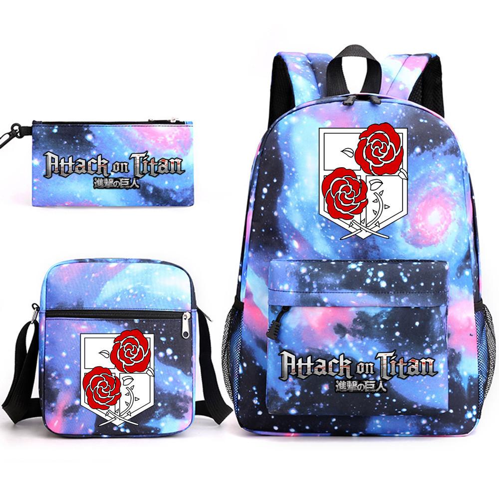 Attack Giant Attackontitan School Bag Three-Piece Printed Backpack Student Computer Canvas Bag Three-piece set