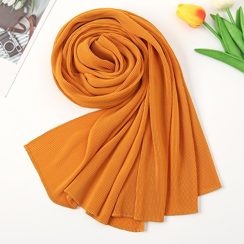 Newest Pleated Bubble Chiffon Instant Hijabs Plain Crinkle Shawls Scarf Lady High Quality Soft Thick Muslim Wraps 180*85Cm