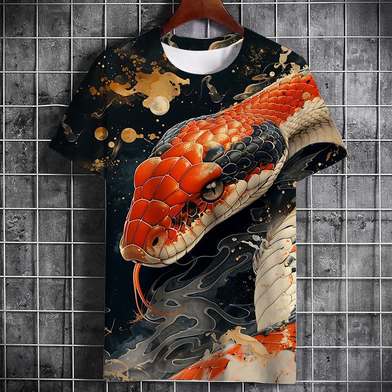 

Men s T-shirt with animal and snake print, 3D printed, short sleeve, street fashion, Creative, Harajuku, The Collar, Top Casual Clothing, Summer 6XL