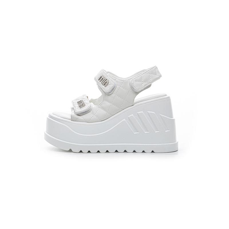 Summer new women's platform sandals 2025 open-toed small fragrant sandals solid color simple fashion Velcro tide