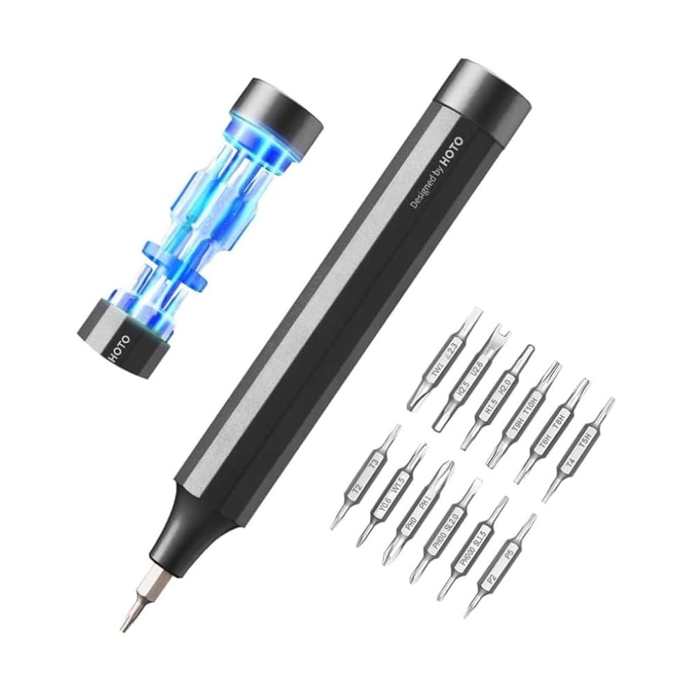 HOTO 24-in-1 Precision Screwdriver Set Gray Lightweight Compact Aluminum Body Magnetic Bit Holder 12 S2 Steel Bits DIY Tool