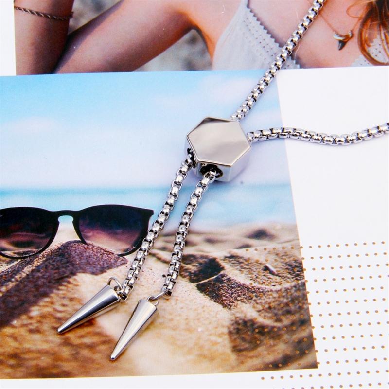 Stainless Steel Bolo Necklace With Hexagonal Pendant Detail For Lightweight Comfort In Casual And Business Settings
