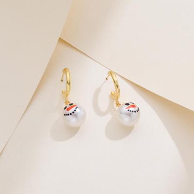 New Fashion Christmas Snowman Pearl Drop Earrings for Women