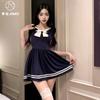 Sexy Underwear, Sweet and Spicy College Style, Empty Waist Uniform, Pure Desire To Seduce Naval Style Contrasting Color Dress Women