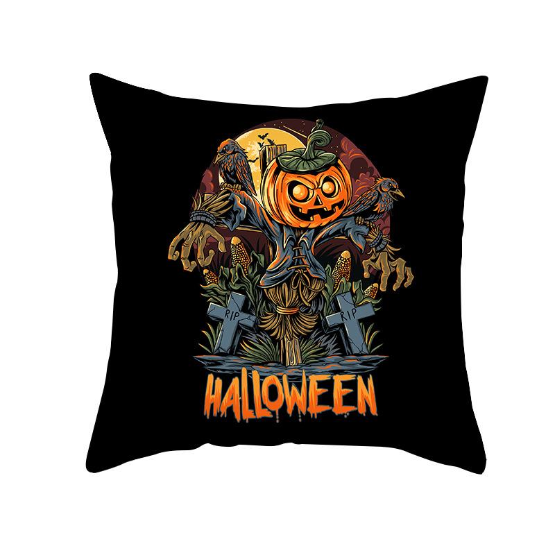 Halloween Pillow Cover Cartoon Skull Cat Sofa Cushion Cover Peach Skin Pillow Cover