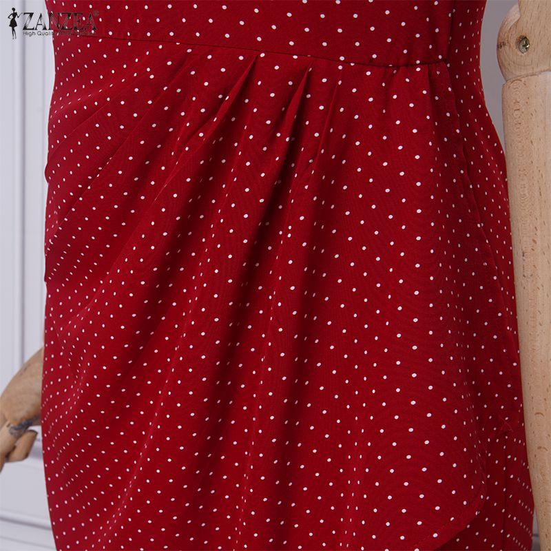 ZANZEA Women Casual Round Neck Short Sleeve Polka Dot Print Sheath Dress