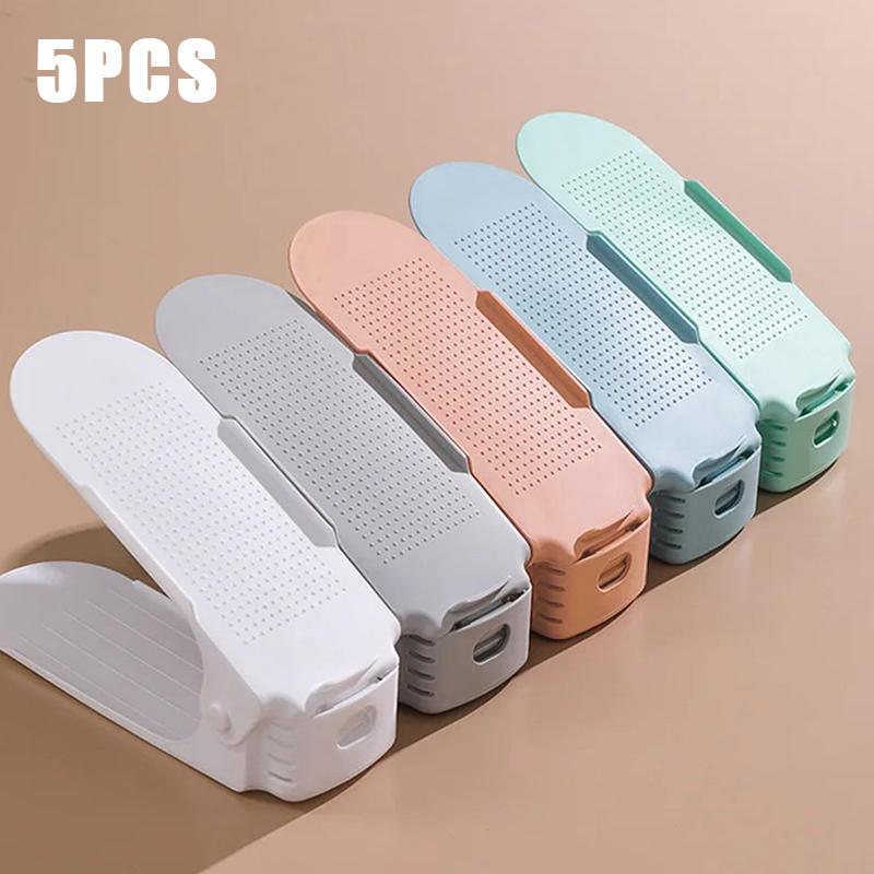 

1/5 шт., многоцветная регулируемая полка для обуви, органайзер, слот для обуви, экономит место, хранение обуви, двухслойная организация для обуви 1SET/5pcs разноцветный