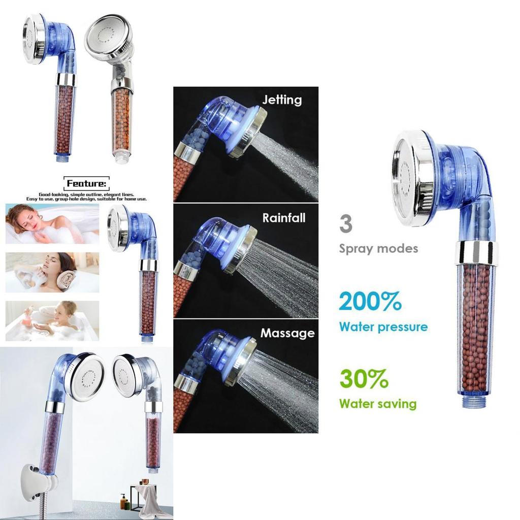 Adjustable 3mode Shower Head High Pressure Saving Water Filter Spa Nozzle Bath
