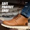 Brown Leather Safety Shoes Men Steel Toe Cap Work Shoes Man Protective Construction Non-slip Men's Waterproof Work Safety Boots