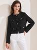 Allegra K Women's Cropped Tweed Jacket, Long Sleeve, Button-Down, Fall/Winter, Commuting, Business Blazer, Black, Size S