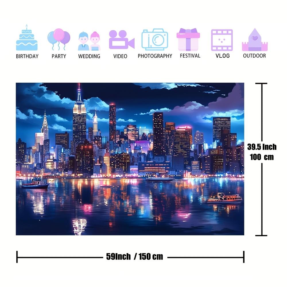 Vibrant New York Night Scene Background Cloth -1 polyester fiber flag, bright colors, detailed urban landscape