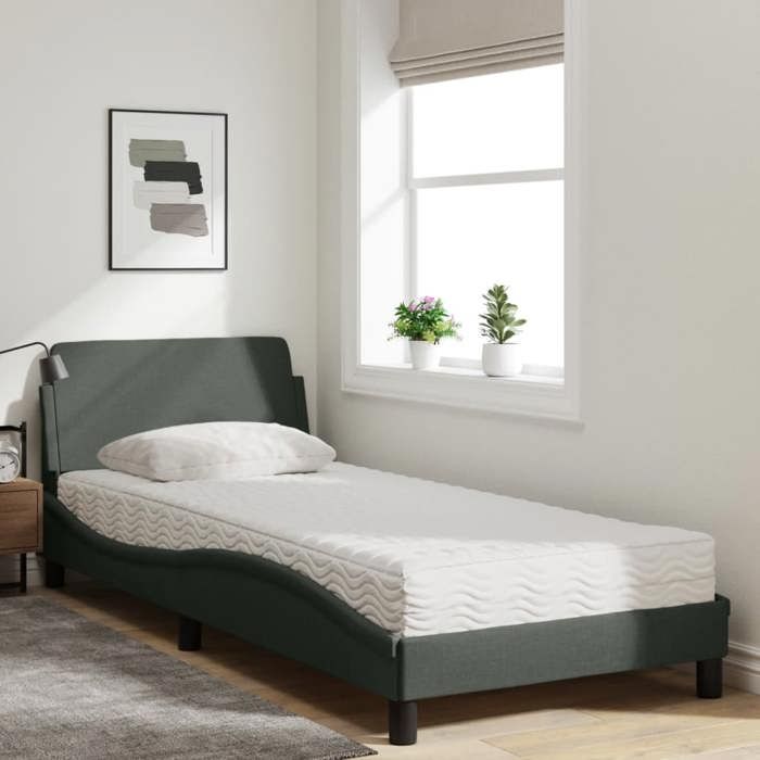 VidaXL Lit avec matelas gris foncé 90x190 cm tissu, meuble de chambre à coucher, lit simple, cadre de lit incurvé, sommier, 3208305