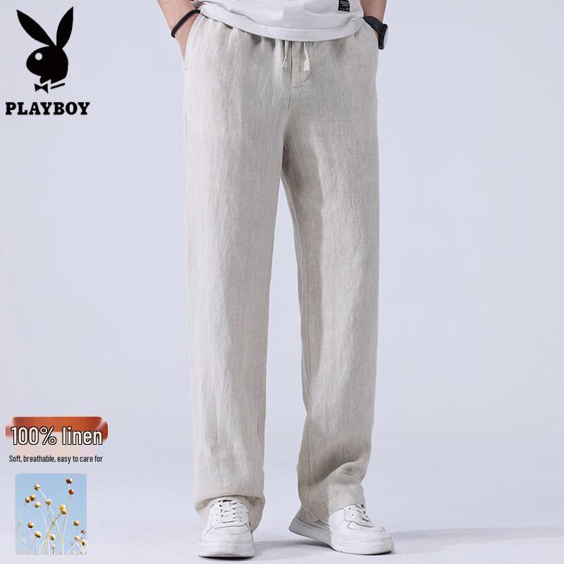 Playboy Men s Summer Linen Casual Straight-Fit Pants S легкие хаки