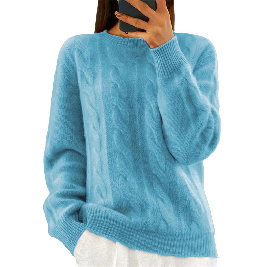 Women's Fashion Solid Colour Long Sleeve Twisted Flower V-Neck Knitwear Pullover Top Sweater