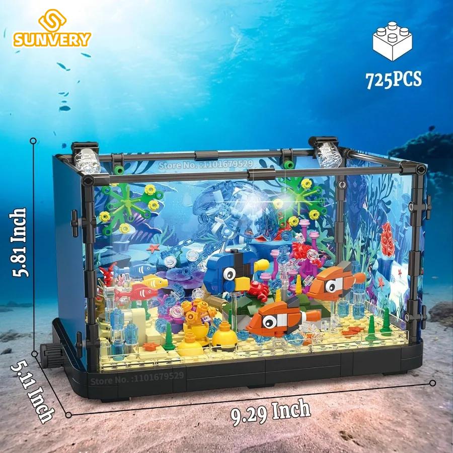 Fish Tank Decoration Lighting Aquarium Building Block Set For Adults And Kids Ocean Jellyfish Turtle Animal Building Toys