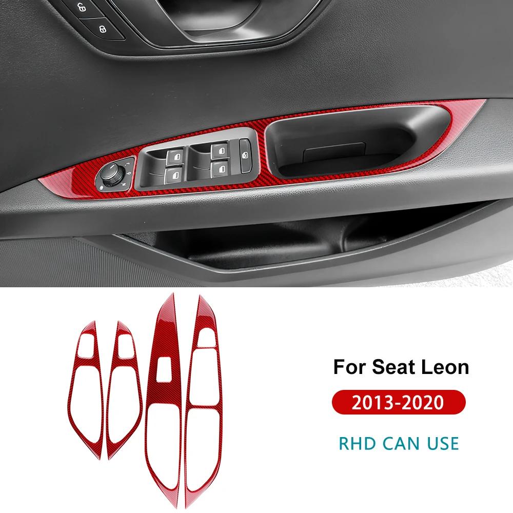 

Real Soft Carbon Fiber Sticker For Seat Leon 2013 2014 2015 2016 2017 2018 LHD RHD Car Window Lift Frame Pane Interiol For RHD Red Carbon