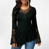 Womens Sexy Autumn Plus Size Solid Pullover Long Flared Sleeve Tshirt Ladies Printed Tunic Tops Blouses Clothing